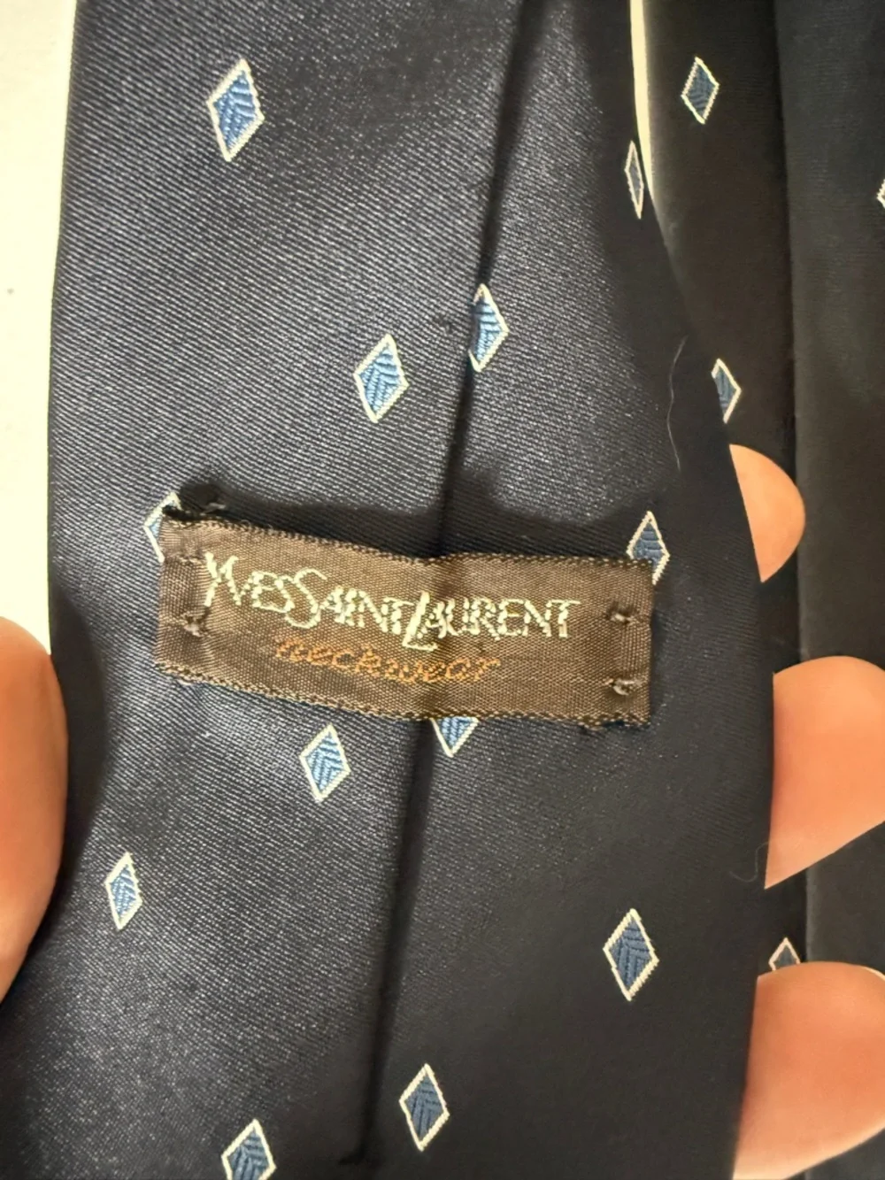 vintage ysl yves saint laurent Diamond Print Necktie Navy‎